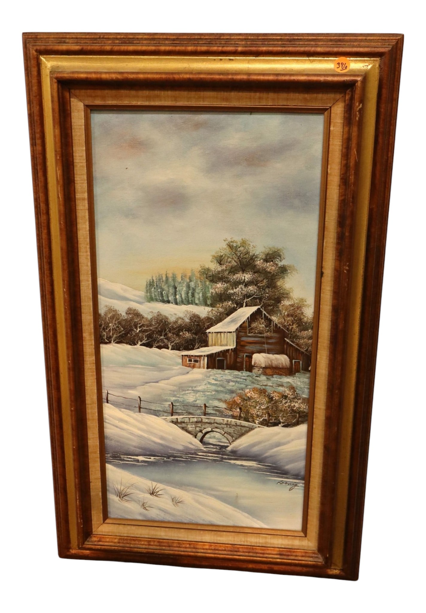Mid Century Koenig Winter Barn Oil Painting Canvas (1 of 4)