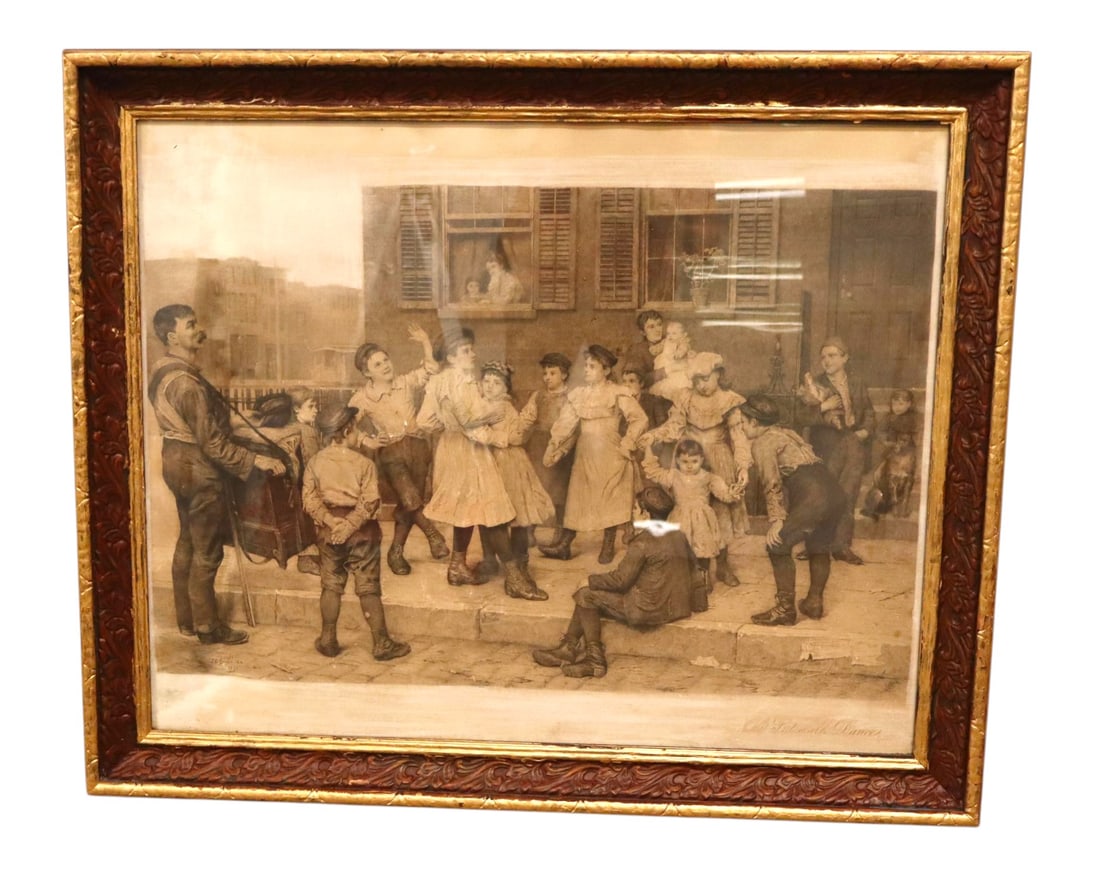 Antique J.G. Brown Sidewalk Dance Print Framed (1 of 6)