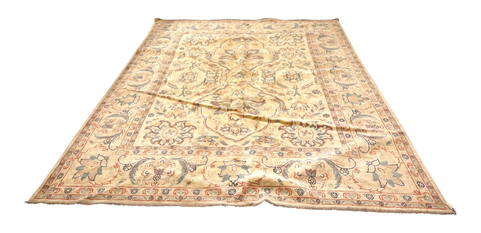 Hand Knot Agra Wool Area Rug Medallion Cream 9x12 (1 of 10)