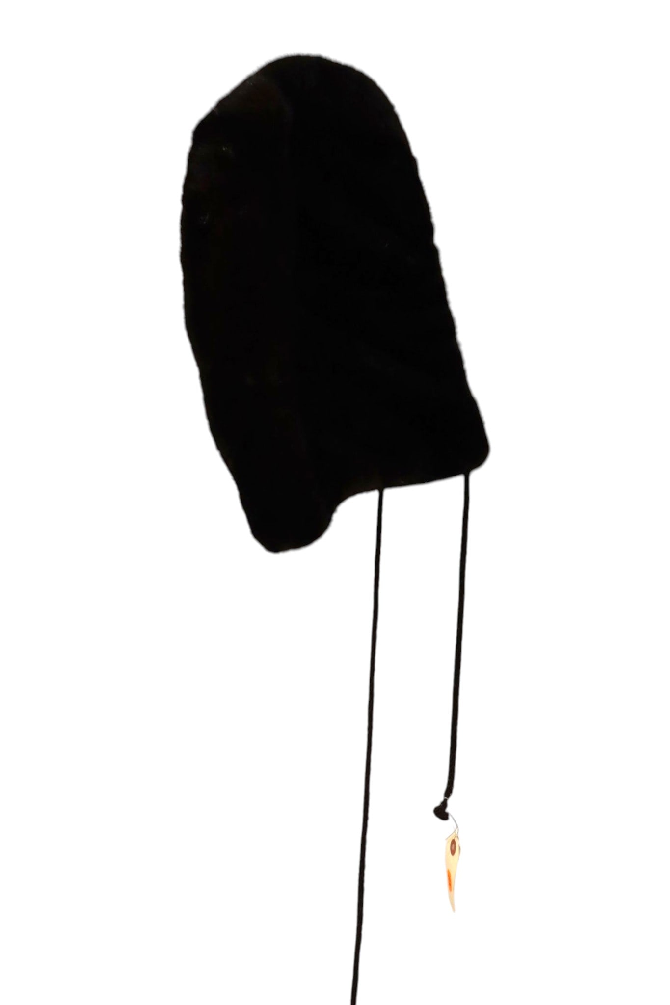 Vintage Genuine Mahogany Mink Fur Hood Drawstring Hat: Vintage genuine mahogany mink fur hood-style winter hat. Features a plush let-out pelt design, smooth brown satin lining, and attached braided drawstring cord. Measures 13"H x 9"D flat.