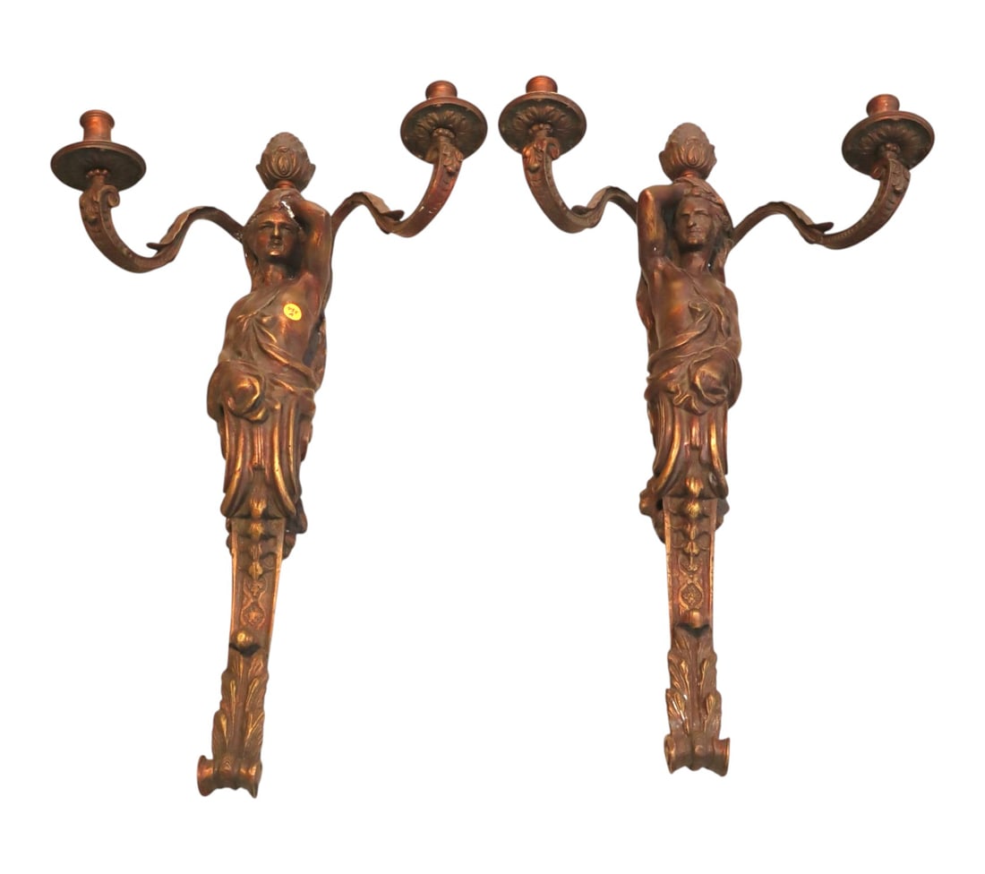 Pair of Vintage bronze 2 burner wall sconces: Pair of Vintage bronze 2 burner wall sconces 28"l x 16"w x 9.5"d