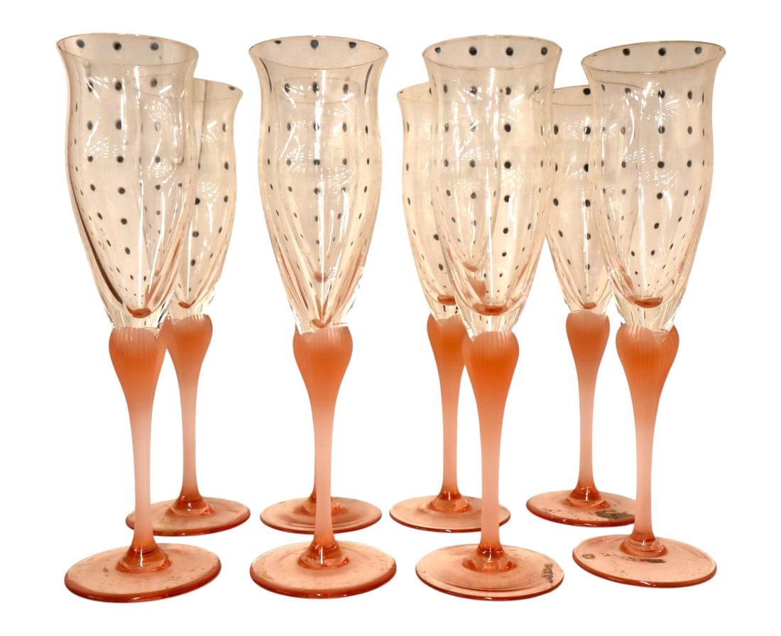 Set 8 Vintage Mikasa Sea Mist Coral Flutes 9.25 H (1 of 3)