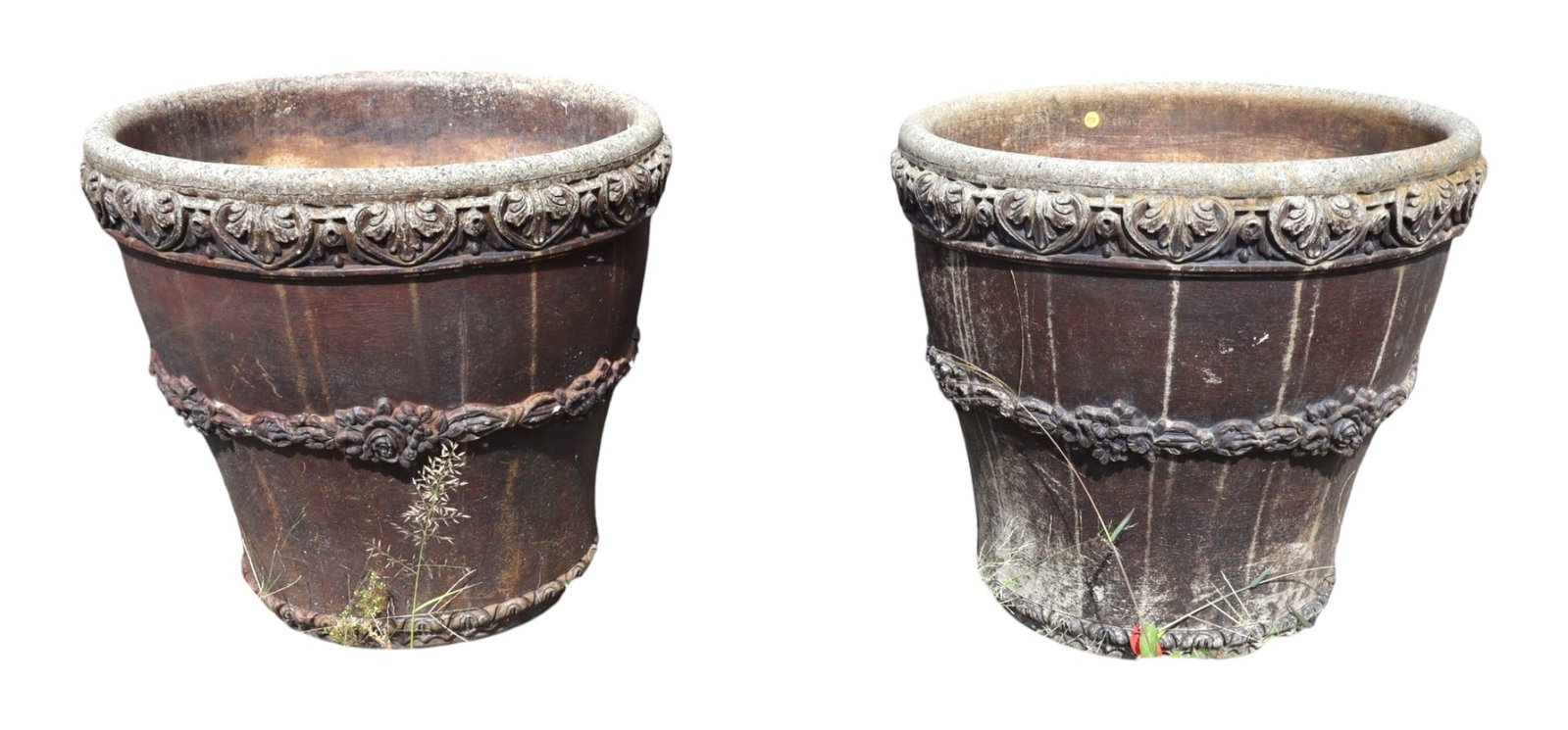 Pair 2007 Garden Stone Cast Floral Planters 22.5 (1 of 4)