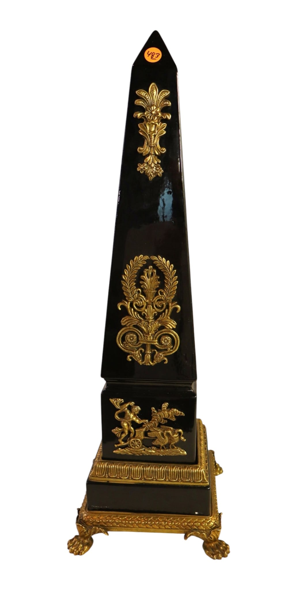 Black porcelain obelisk with bronze paw feet (1 of 8)