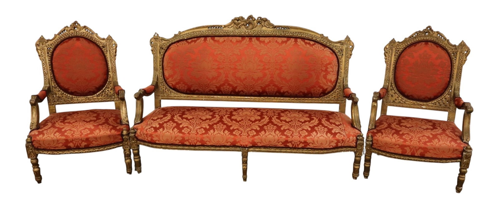 3pc antique FR salon set in sculpture upholstery (1 of 7)