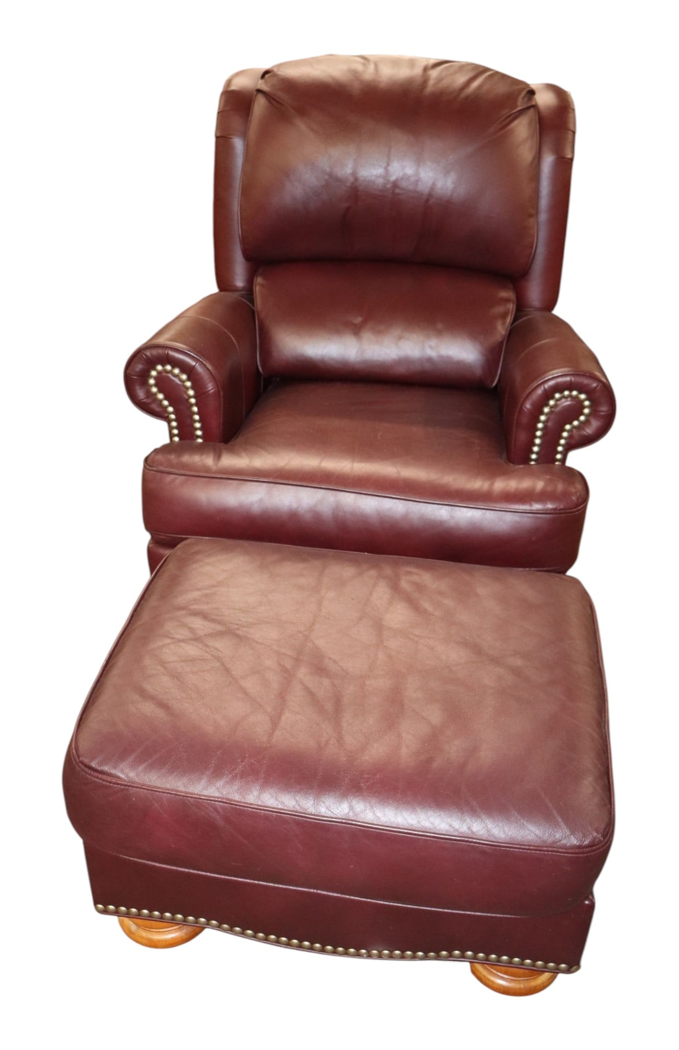 Nice 2pc Bradington Young leather chair & ottoman (1 of 7)