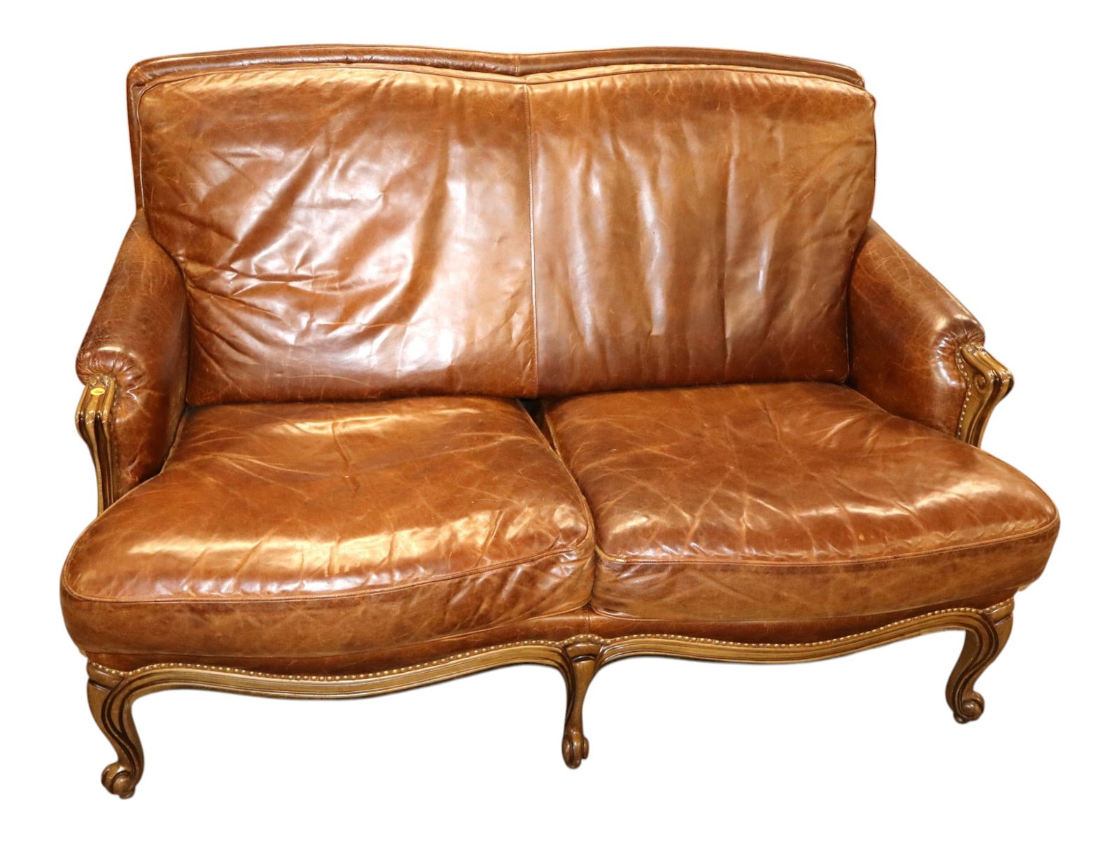 Nice VTG FR style quality 2 cushion leather love seat (1 of 5)