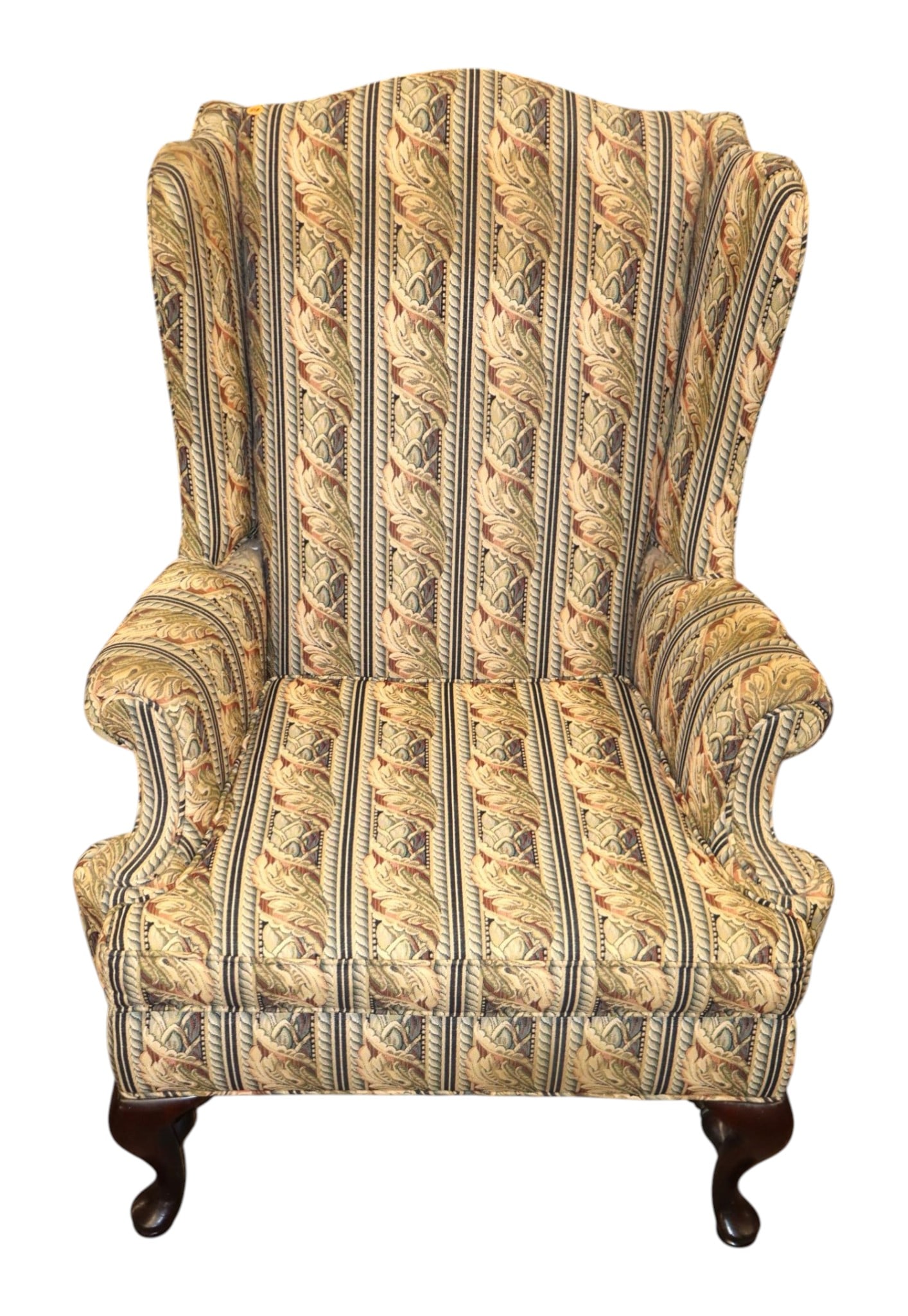 Traditional upholstered queen anne wing chair (1 of 4)