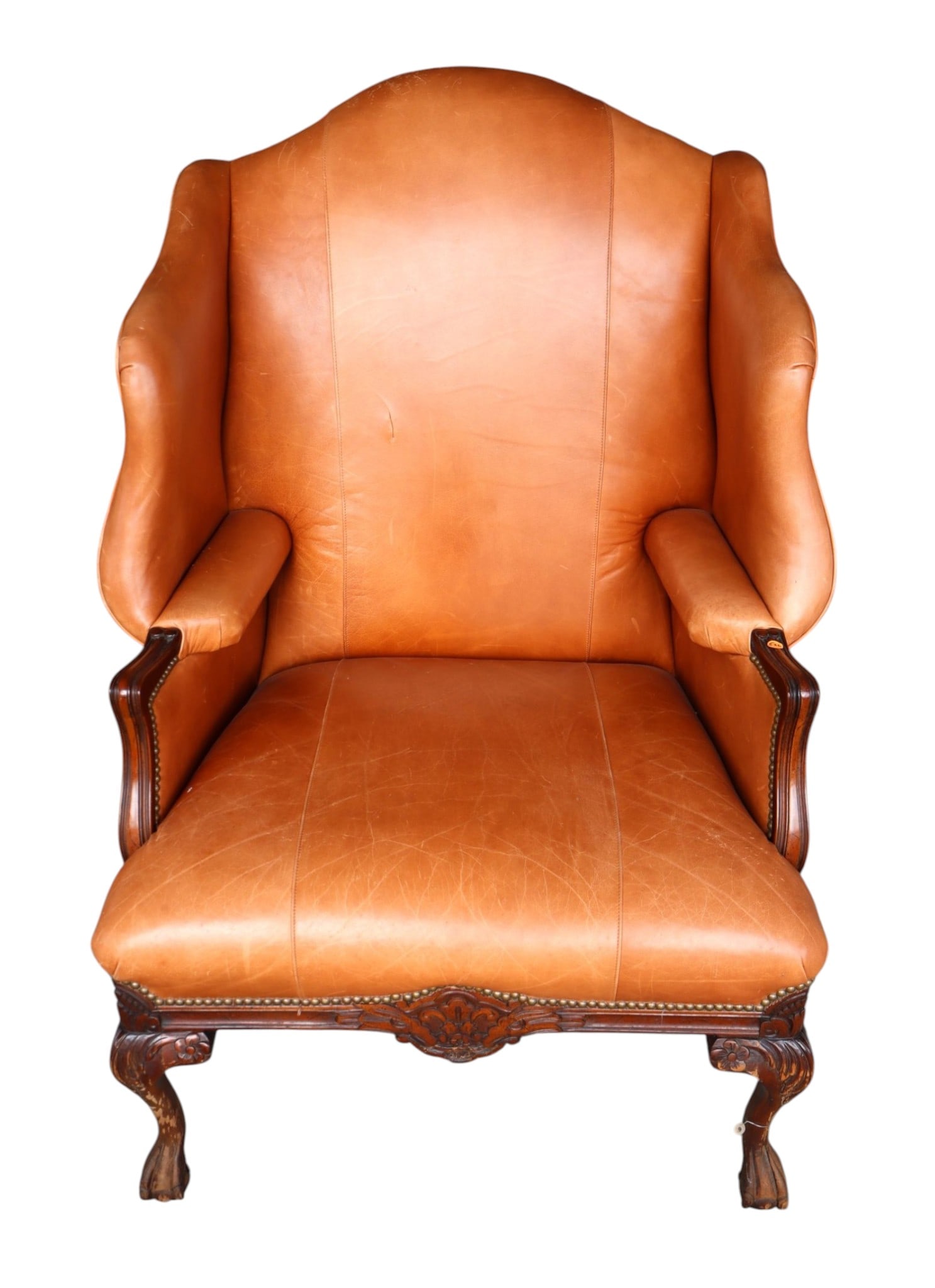 Great model vintage over-size leather wing back chair (1 of 8)