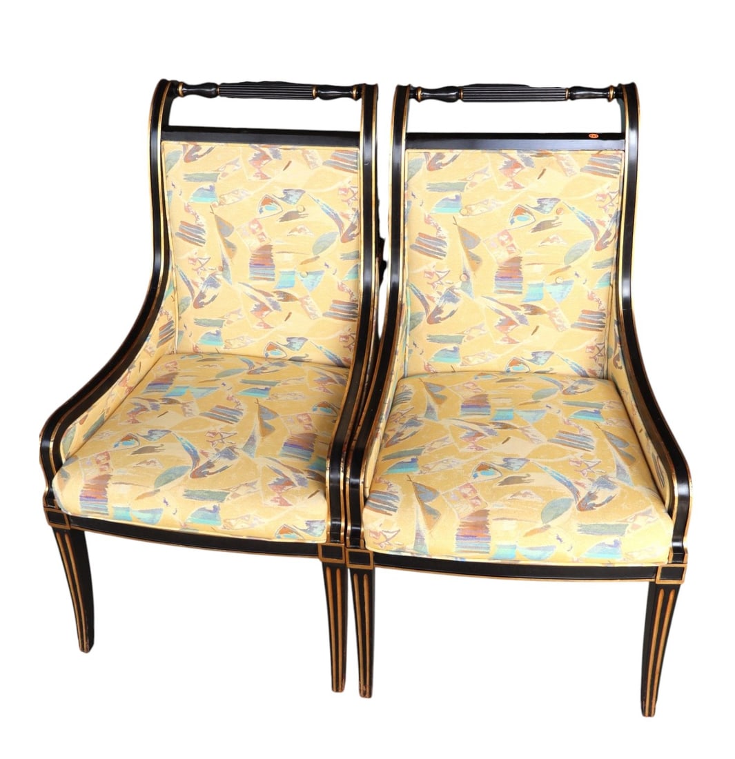 Set 6 VTG John Widdicomb black and gold dining chairs (1 of 6)