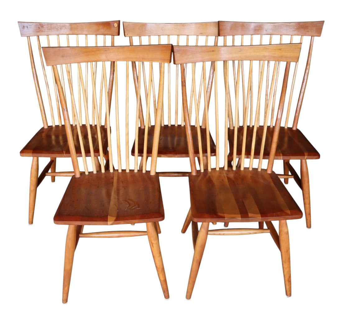 Set of 5 Bent Brothers cherry plank bottom chairs (1 of 4)