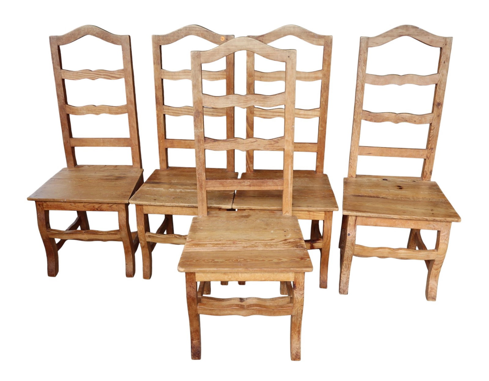 Set 5 country pine plank bottom ladder back chairs (1 of 4)