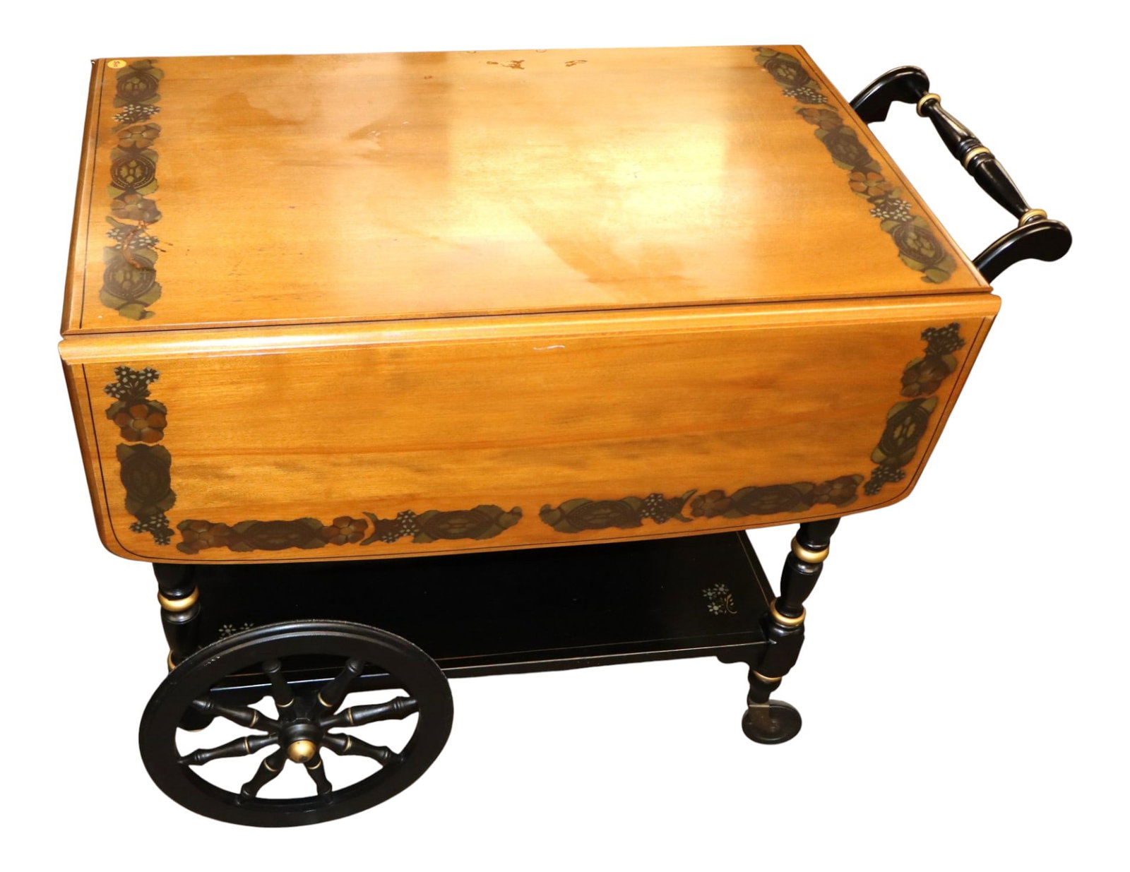 Ethan Allen Hitchcock style stenciled cherry tea cart (1 of 6)