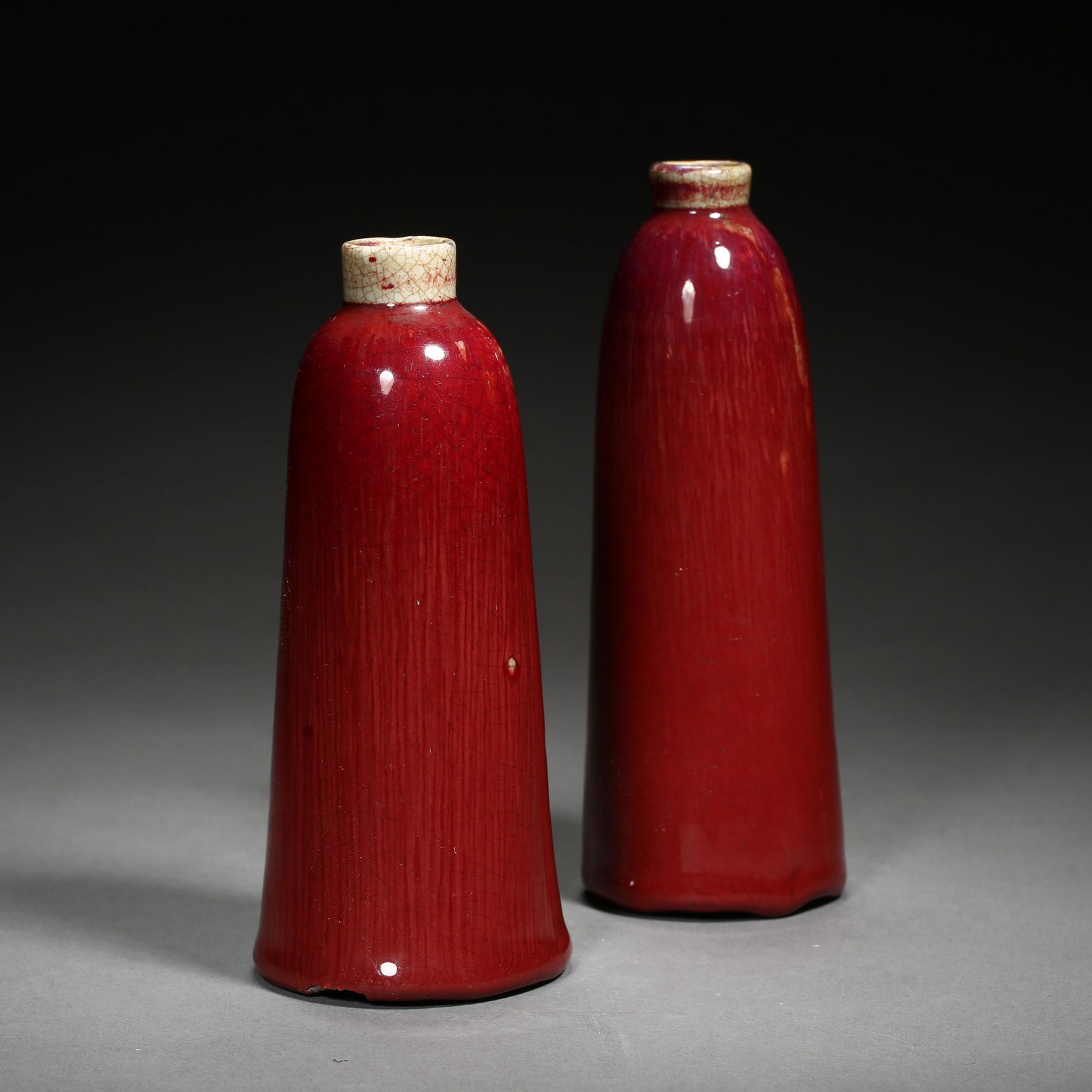 QING DYNASTY, A PAIR OF CHINESE RED-GLAZED SMALL (1 of 11)