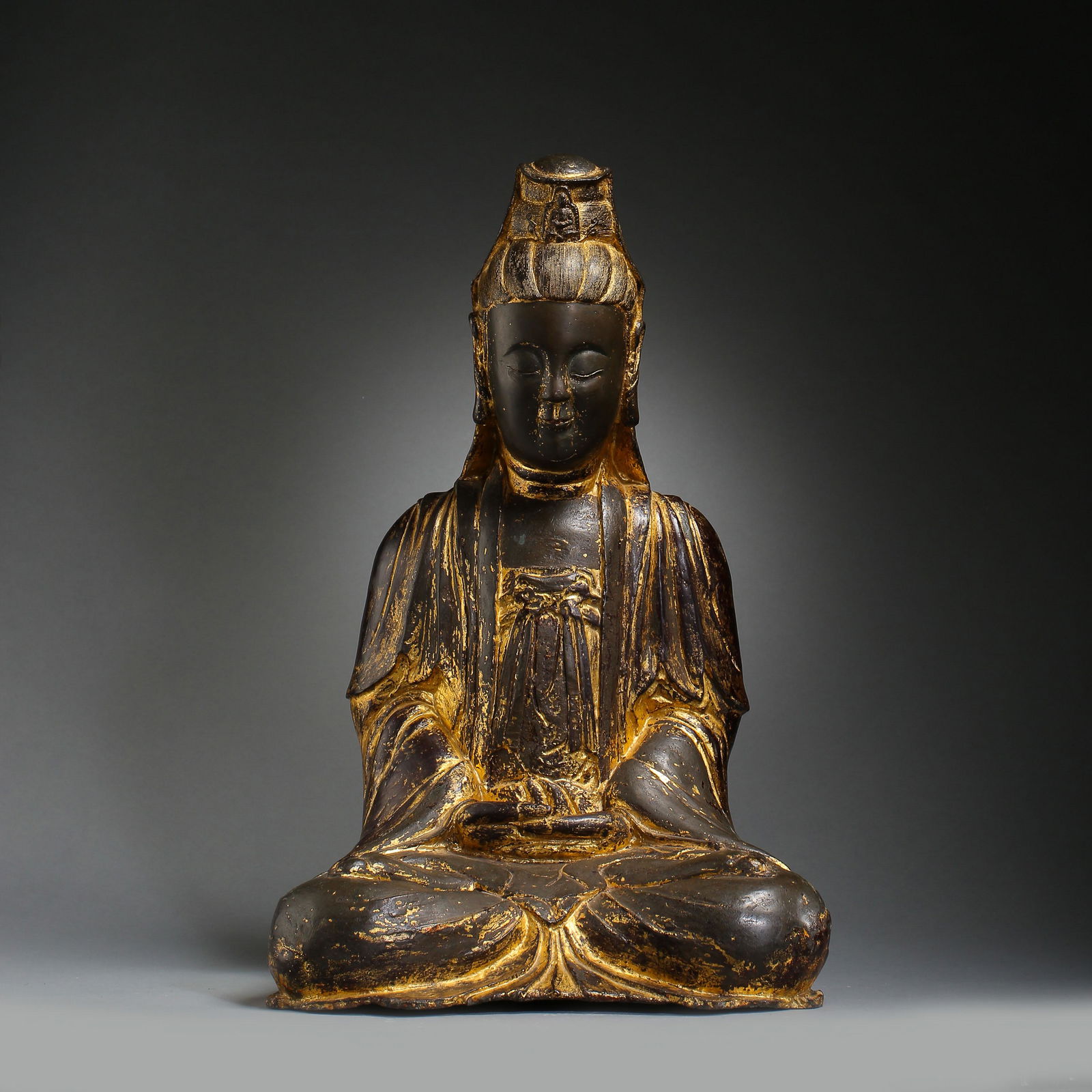 MING DYNASTY, CHINESE SEATED BRONZE GUANYIN STATUE (1 of 9)