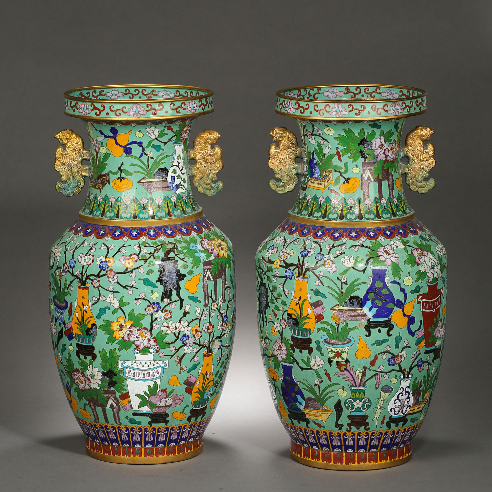 A PAIR OF MODERN CHINESE CLOISONNE BOTTLES (1 of 12)