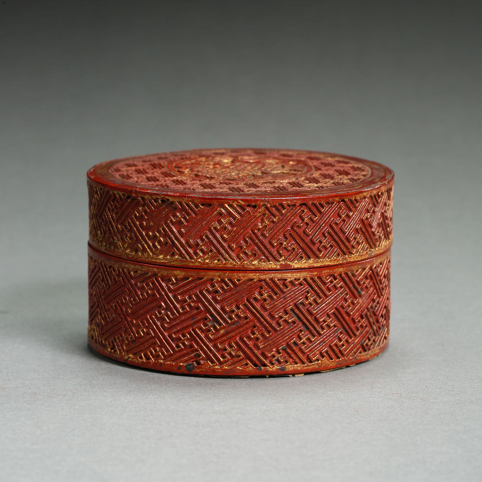 QING DYNASTY, CHINESE ROUND RED CARVED LACQUER POWDER (1 of 8)