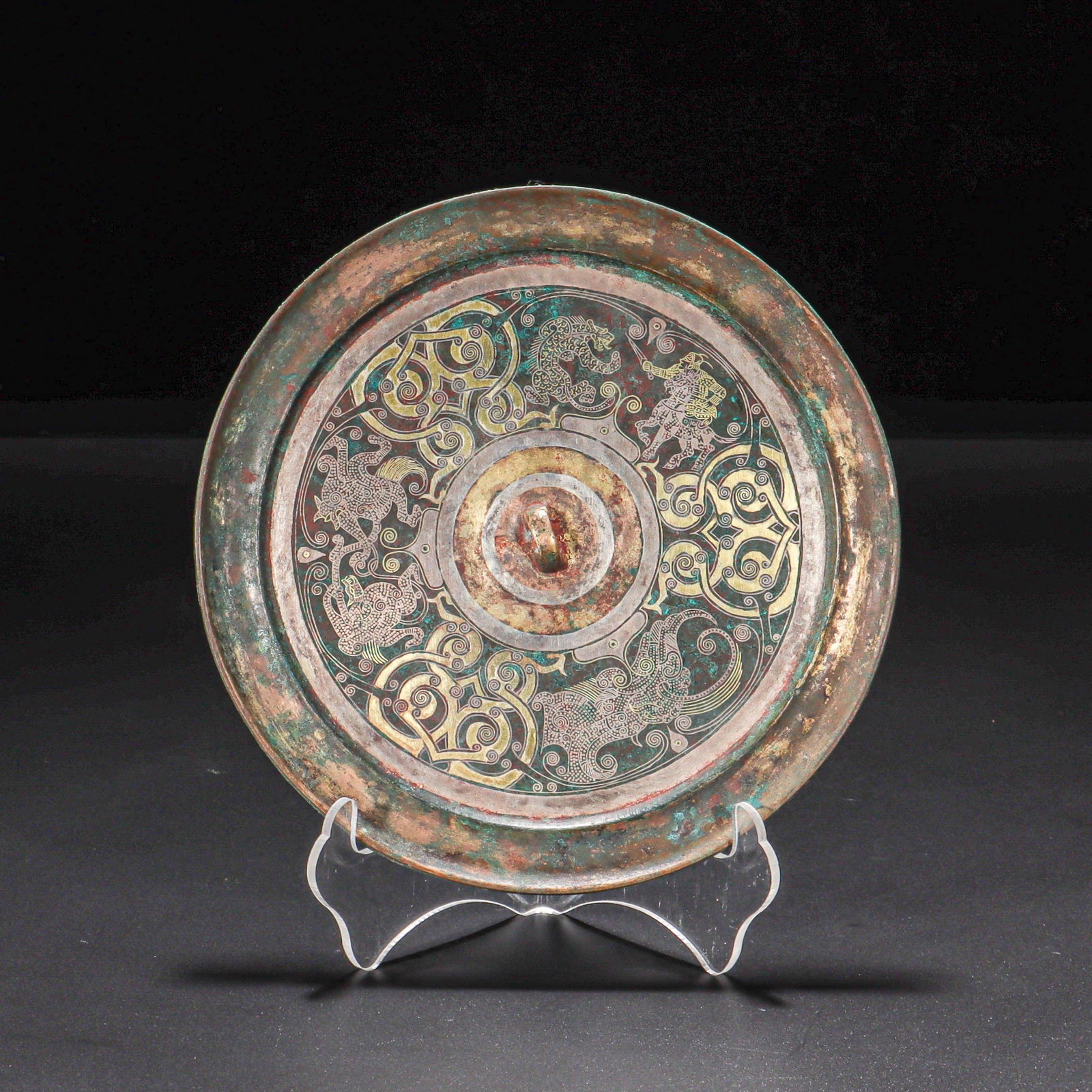 CHINESE BRONZE MIRROR INLAID WITH GOLD, HAN DYNASTY (1 of 7)