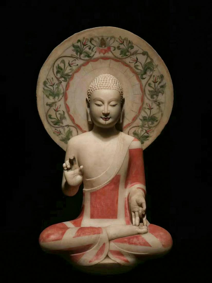 CHINESE WHITE MARBLE PAINTED BUDDHA, TANG DYNASTY (1 of 10)