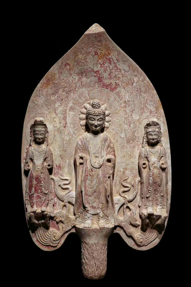CHINESE BLUESTONE PAINTED BUDDHA STATUE, NORTHERN WEI DYNASTY (1 of 10)