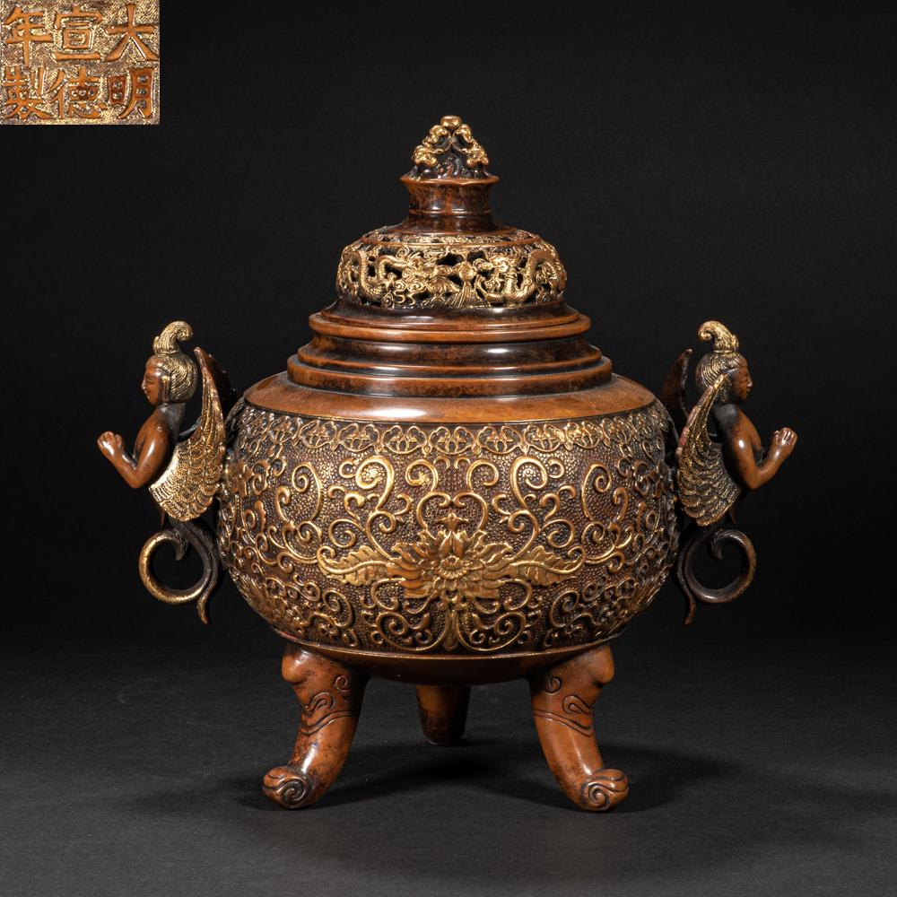CHINESE GILT BRONZE INCENSE BURNER, MING DYNASTY (1 of 9)
