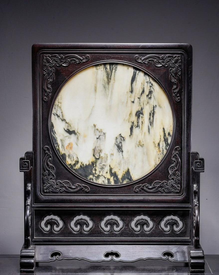 CHINESE ROSEWOOD INLAID MARBLE SCREEN, QING DYNASTY (1 of 10)