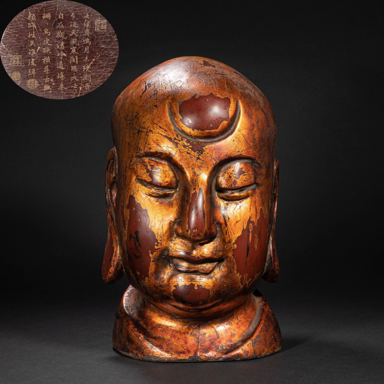 CHINESE NANMU LACQUER GOLD BUDDHA HEAD, QING DYNASTY (1 of 9)