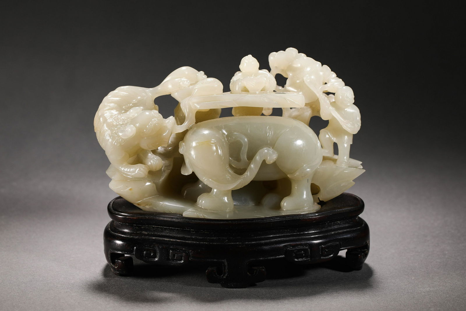QING DYNASTY HETIAN JADE HU FIGURE TAME ANIMAL ORNAMENT (1 of 10)