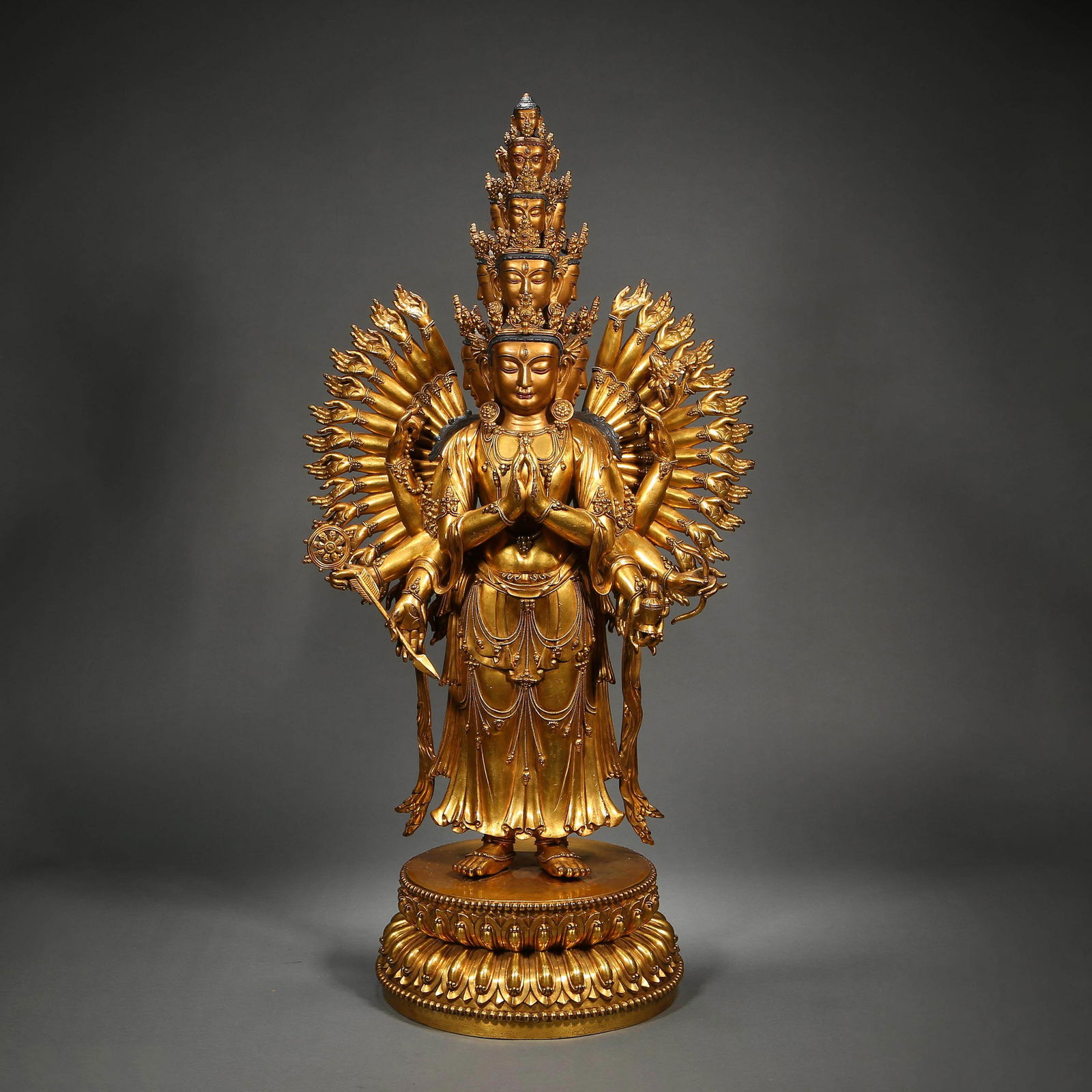 CHINESE QING DYNASTY GILT THOUSAND HAND GUANYIN (1 of 17)