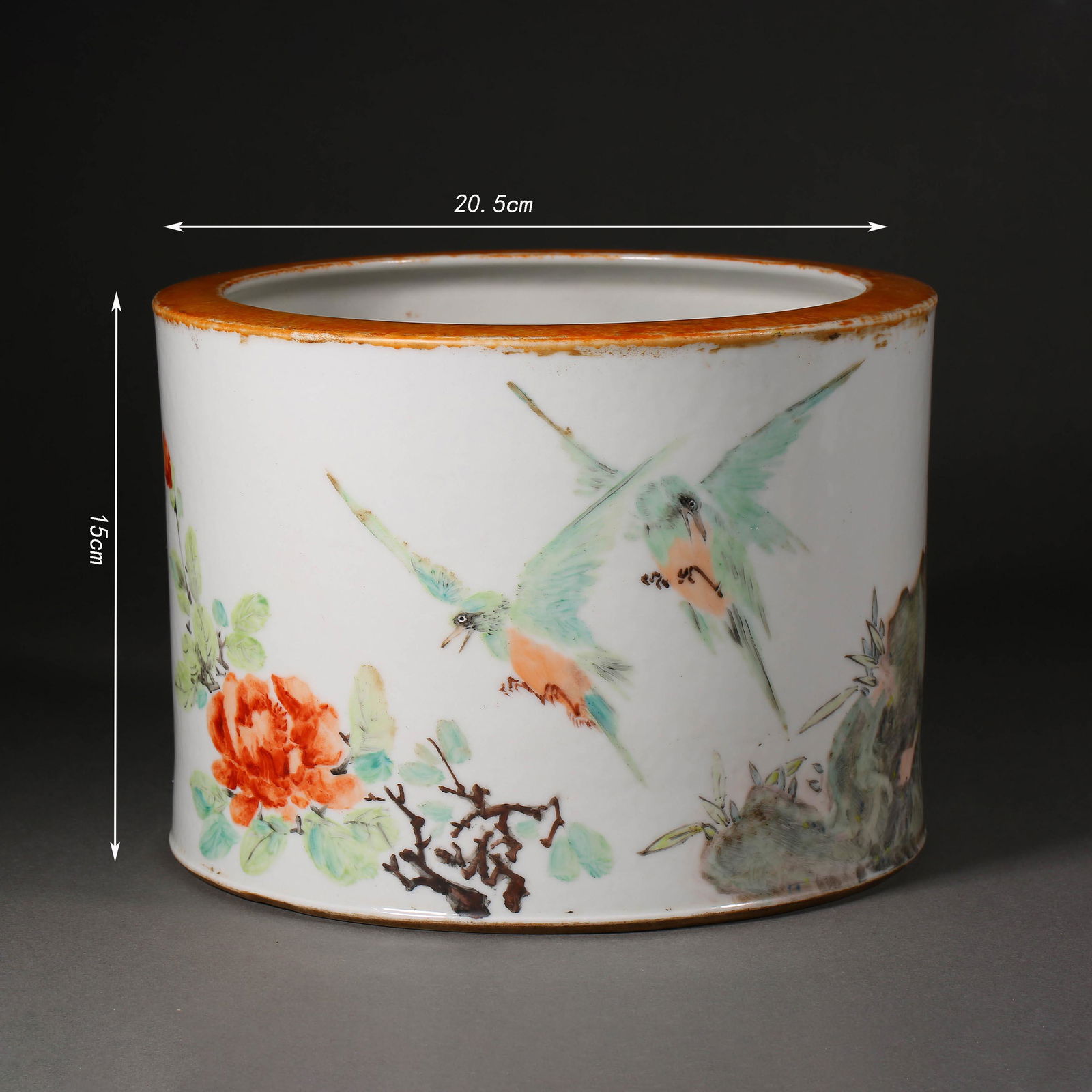 QING DYNASTY LIGHT COLOR FLOWER AND BIRD PEN HOLDER (1 of 12)