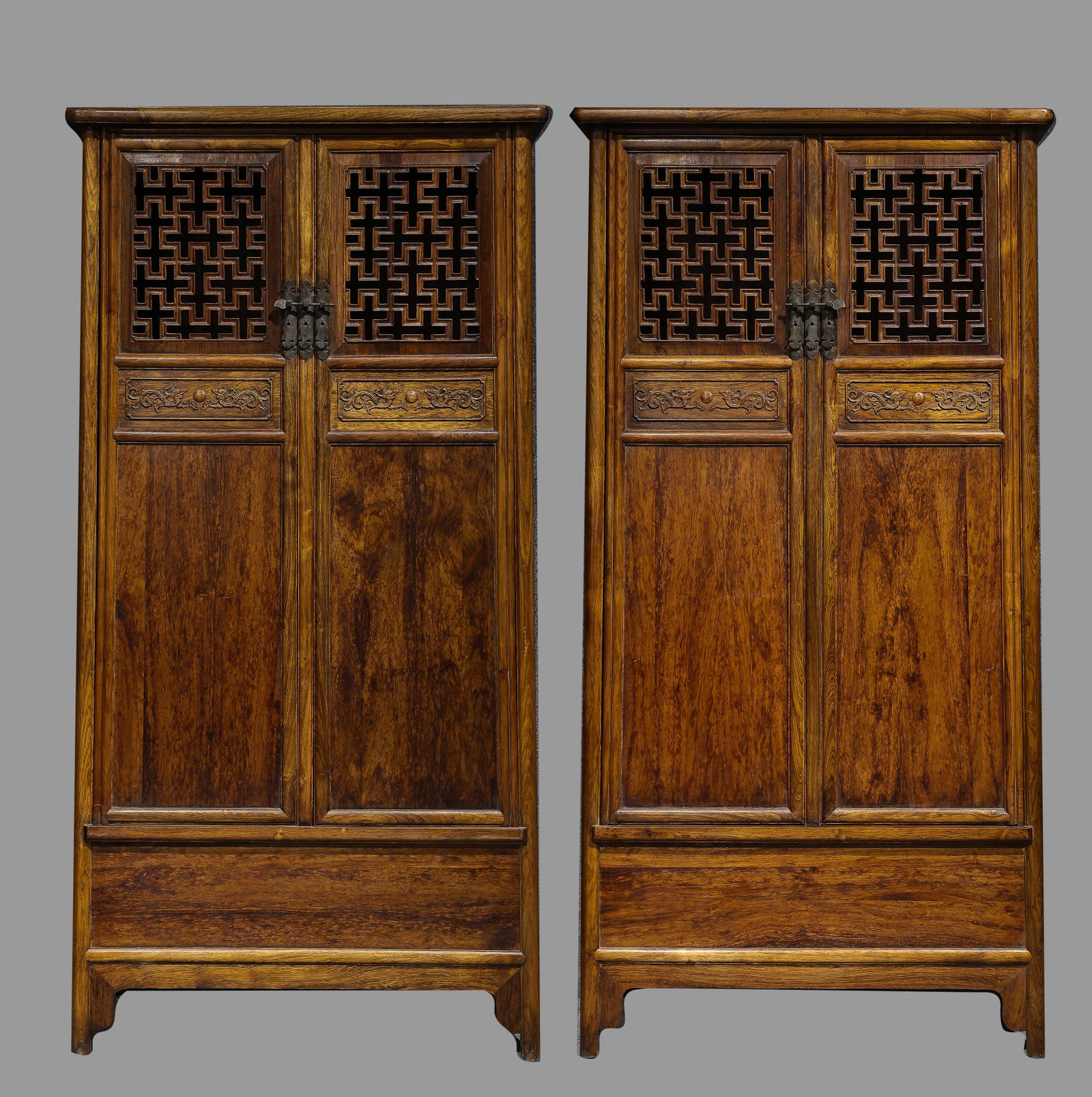 A GROUP OF CHINESE QING DYNASTY HUANGHUALI WOOD CABINETS: A GROUP OF CHINESE QING DYNASTY HUANGHUALI WOOD CABINETS ; H. 180 cm. L. 90 cm. W. 42 cm.