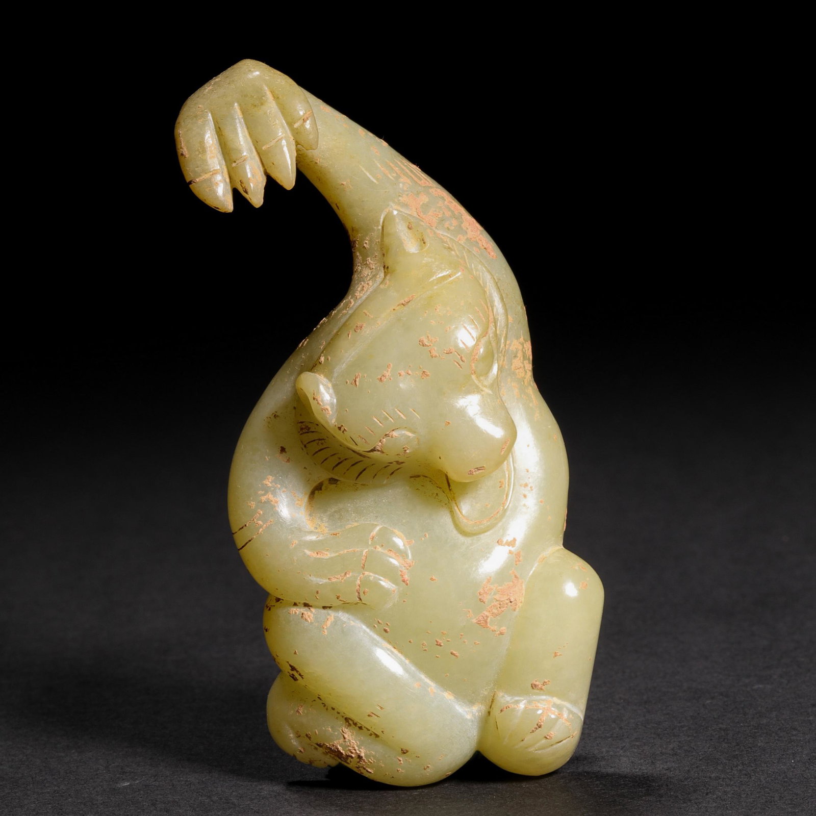 HETIAN JADE BELT HOOK BEFORE MING DYNASTY: HETIAN JADE BELT HOOK BEFORE MING DYNASTY ; H8cm W4cm Weight66g