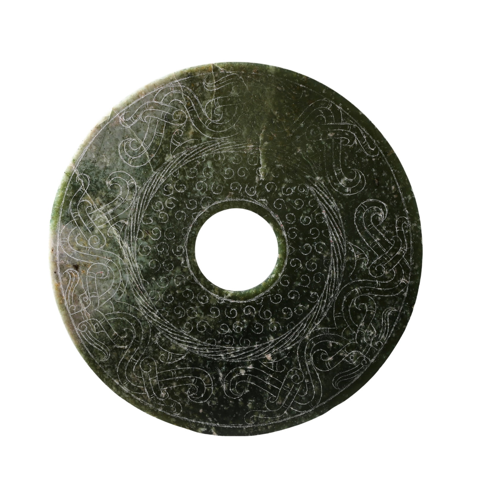 1ST-3RD CENTURIES HAN DYNASTY JADE JEWELRY: 1ST-3RD CENTURIES HAN DYNASTY JADE JEWELRY; Diam. 14.5 cm. Weight 136 gram.