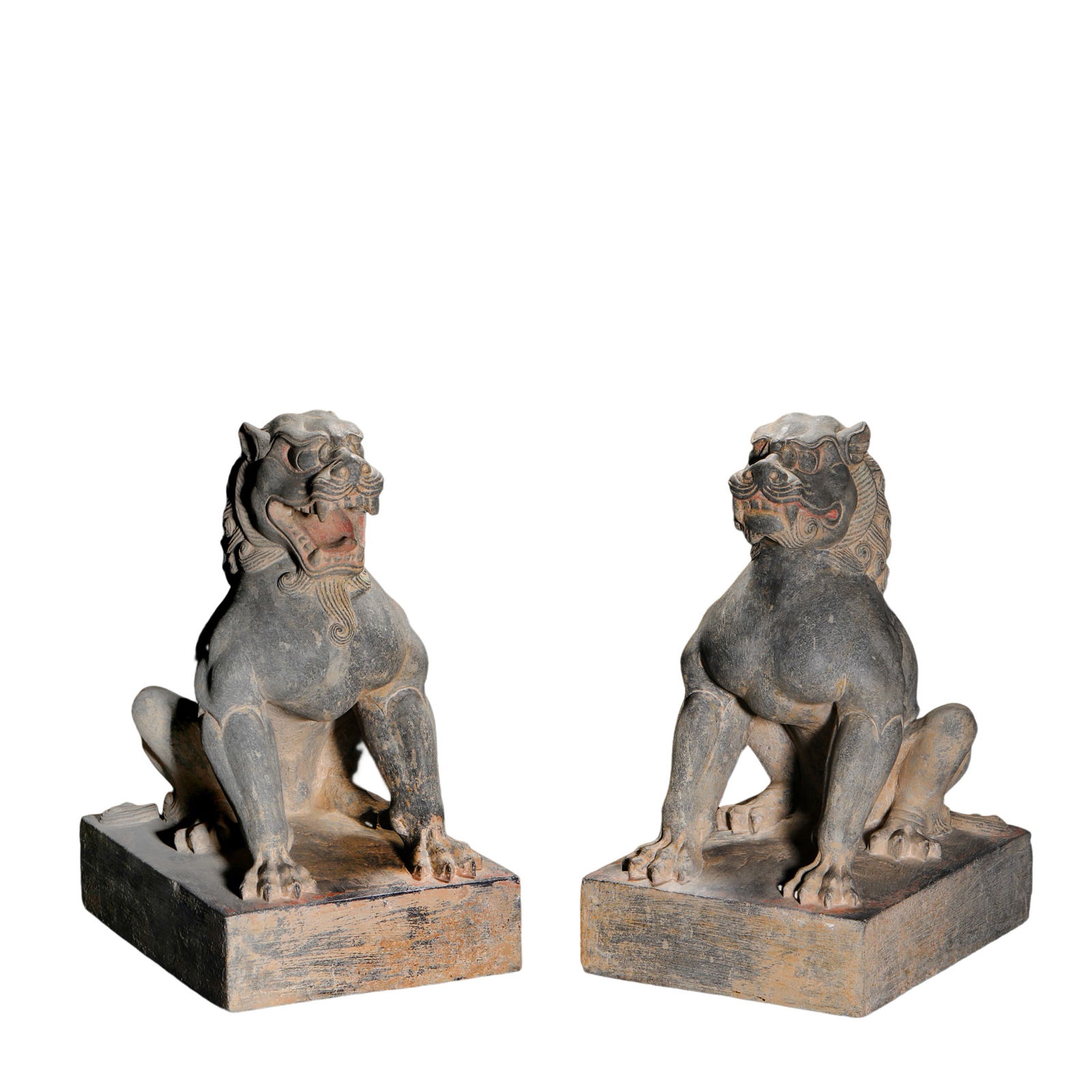 7TH-10TH CENTURY A PAIR OF TANG DYNASTY GREENSTONE LION STATUES (1 of 14)