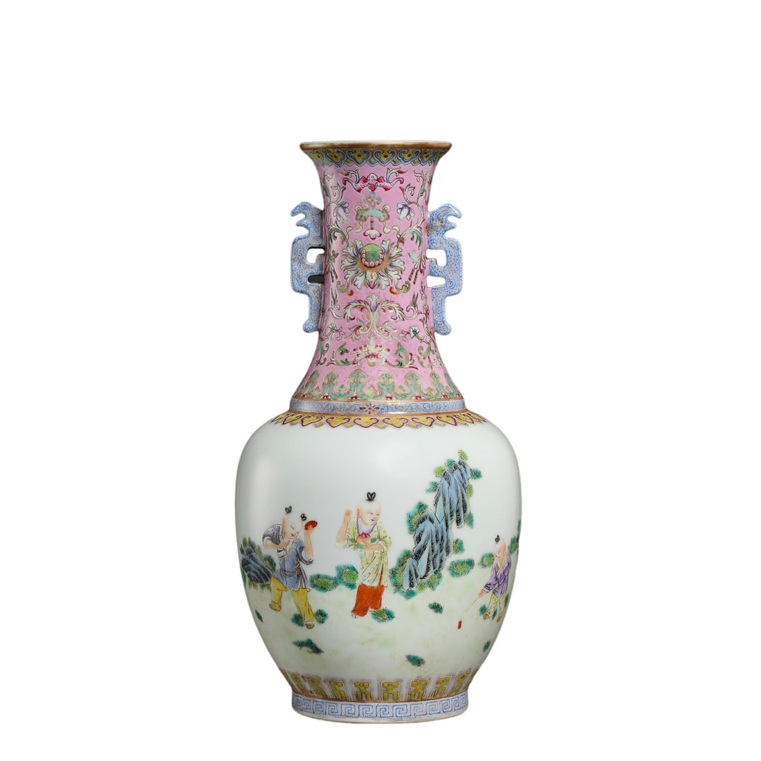 QING DAOGUANG PERIOD FAMILLE-ROSE 'FIGURES AND STORIES' AMPHORA: QING DAOGUANG PERIOD FAMILLE-ROSE 'FIGURES AND STORIES' AMPHORA; H. 30 cm.