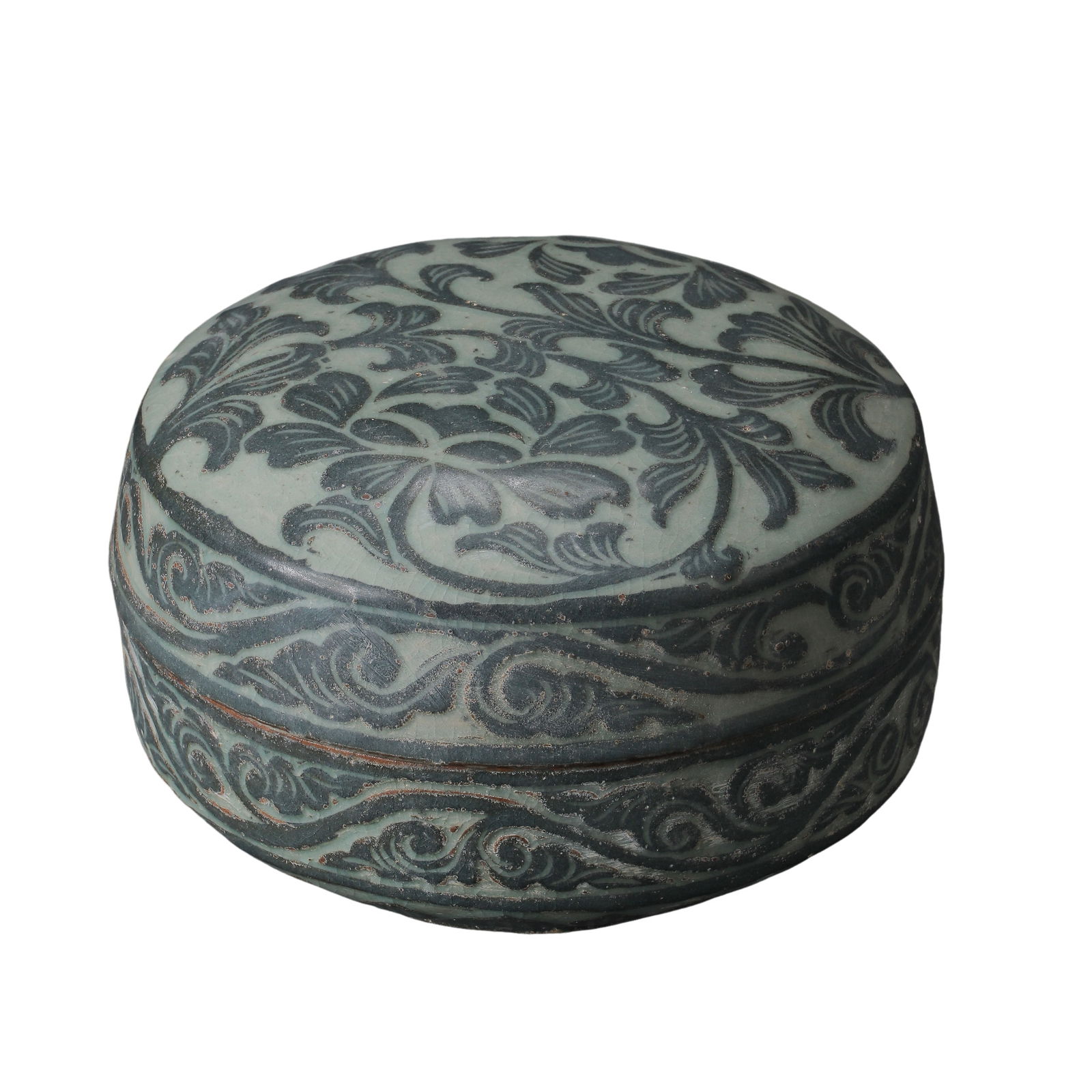 KOREAN CELADON BLACK AND WHITE INLAID FLOWER COVER BOX (1 of 9)