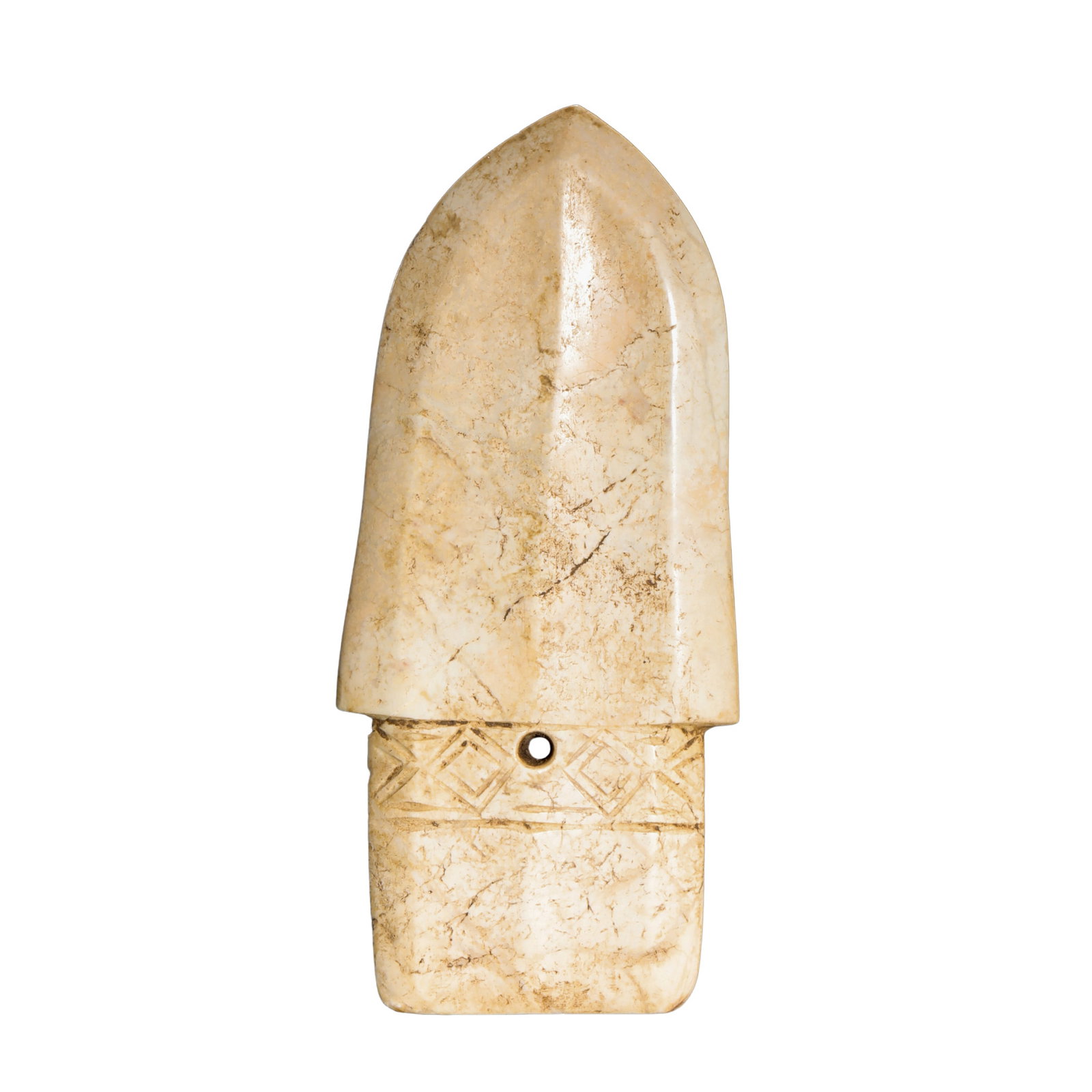 Chinese Hongshan Culture Chicken Bone White Jade Ge: L. 12.5 cm. W. 5.5 cm. Weight. 90 gram.