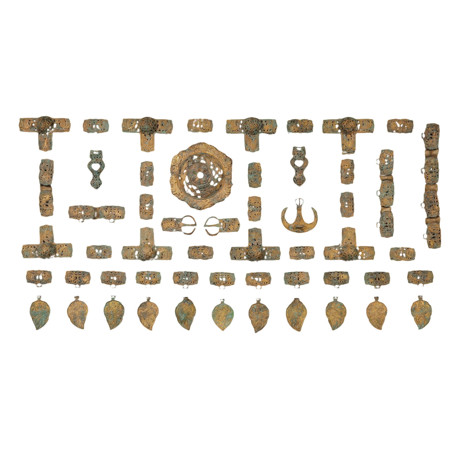 A set of gilt bronze horse harness from China's Liao Dynasty (1 of 16)