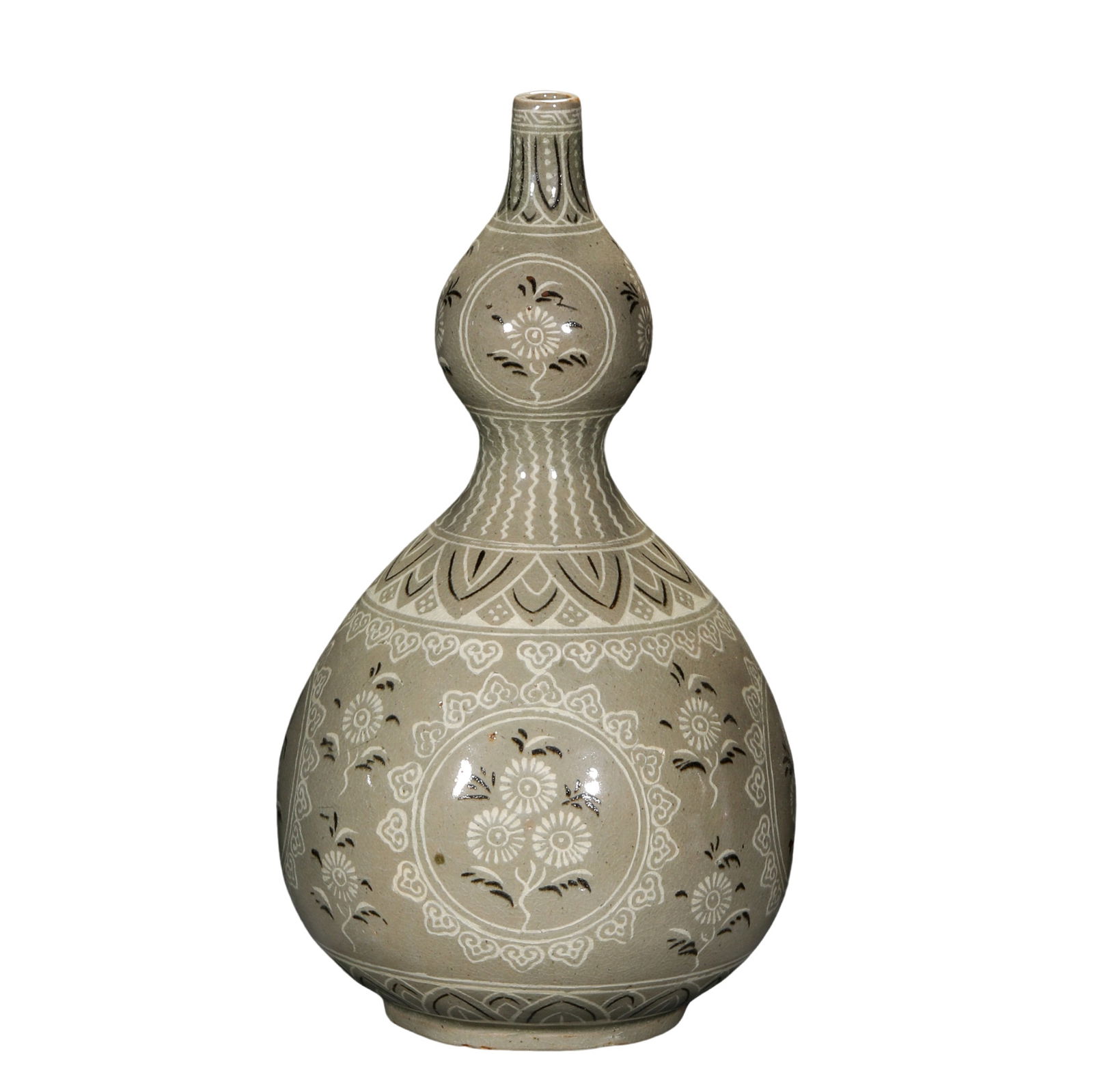 Korean celadon black and white inlaid bad pattern gourd bottle (1 of 11)