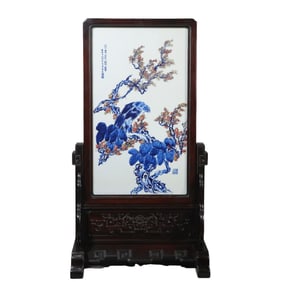 Chinese 20th century art master Wang Bu blue and white underglaze red porcelain plate painting