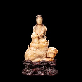 chinese Qing Dynasty Shoushan stone Manjusri Bodhisattva seated statue (Zhou Bin Shangjun)