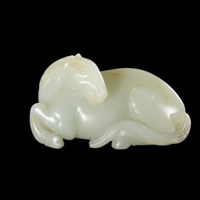 chinese Qing Dynasty Hetian white jade lying horse
