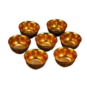 A set, china Qing Dynasty Qianlong longevity pattern copper gilt bowls