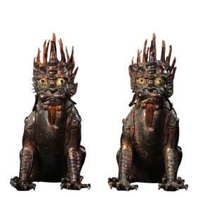 A pair, china Qing Dynasty copper gilt beasts