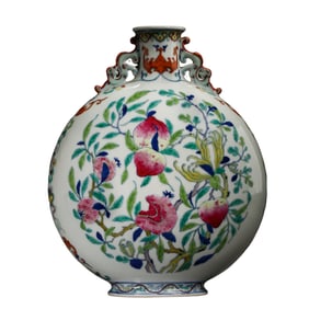 Chinese Qing Dynasty Qianlong period famille rose peach pattern moon bottle