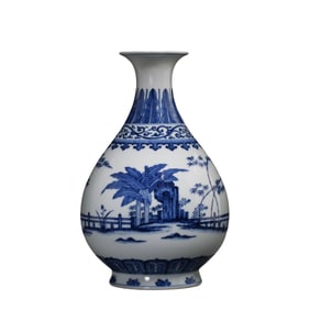 Chinese Qing Dynasty Qianlong period blue and white jade pot spring vase