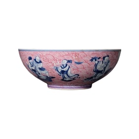 Chinese Qing Dynasty Daoguang Period Seawater Rouge Red Eight Immortals Bowl