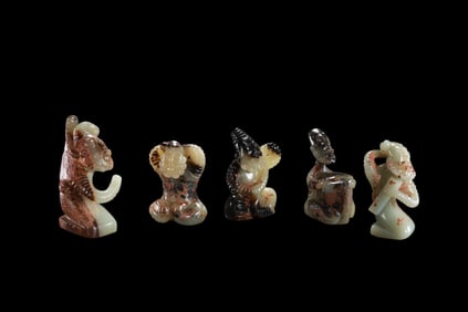 A group, china Tang Dynasty jade Hu people music figurines