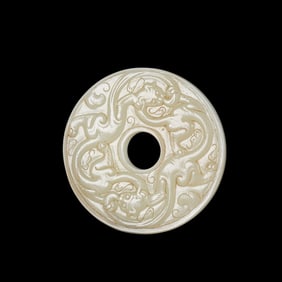 Chinese Han Dynasty white jade bi with dragon pattern