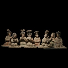 A Group of Tang Dynasty Fat Girl Musical Figurines